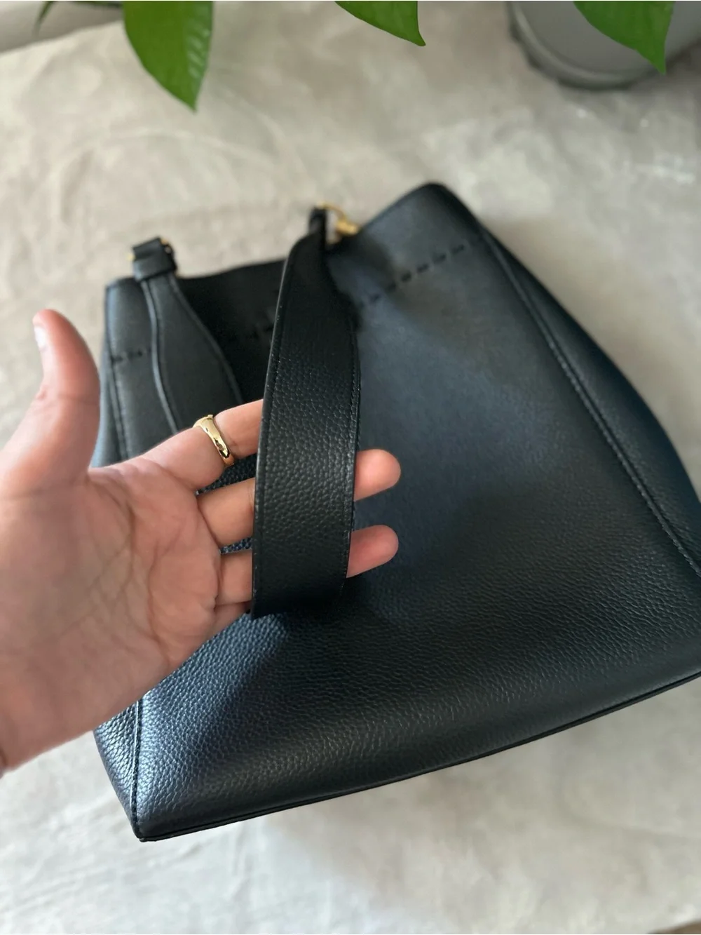 Tory Burch Black Pebbled Leather Shoulder Hobo with Logo